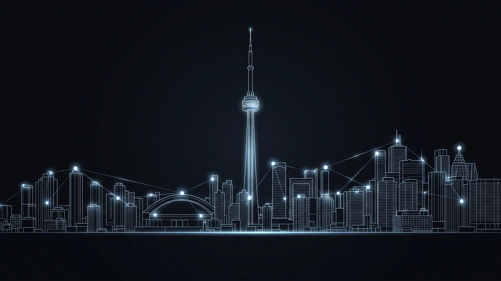 AI companies in Toronto shown as a connected night skyline network